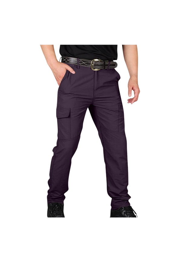 Men’s Straight Leg Cargo Casual Pants Long Leg Roomy Pockets Soft Fabric Wear for Leisure Outings Daily Errands Purple M