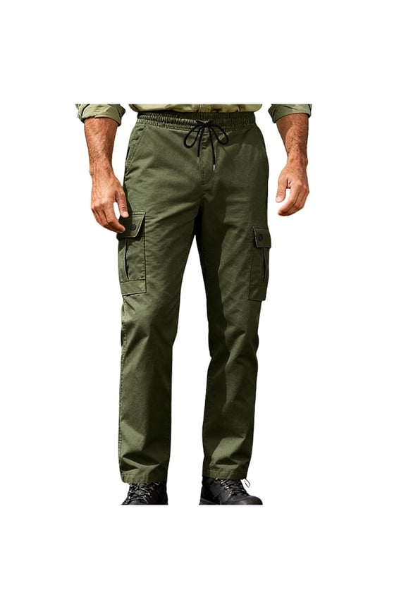 Men's Straight Leg Cargo Pants Drawstring Waist Pockets Fabric Casual Daily Outdoor Streetwear Errands Army Green S