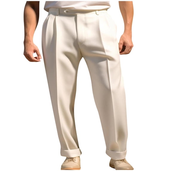 Mrmaere Men’s Straight Leg Casual Dress Pants Long Leg Smooth Fabric Versatile Style Wear for Daily Activities Casual Occasions White XL
