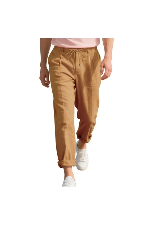 Men’s Straight Leg Drawstring Cargo Pants Long Leg Sturdy Fabric Practical Design Wear for Outdoor Tasks Daily Errands Brown S