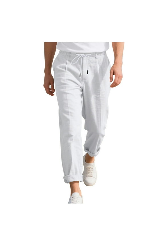 Men’s Straight Leg Drawstring Cargo Pants Long Leg Sturdy Fabric Practical Design Wear for Outdoor Tasks Daily Errands White S