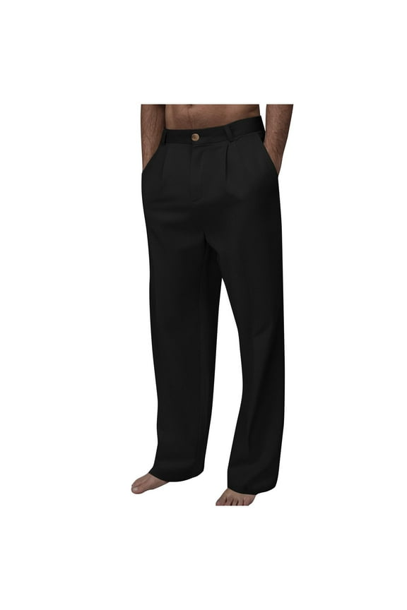 Men’s Straight Leg Drawstring Loungewear Pants Long Leg Soft Fabric Relaxed Fit Wear for Home Relaxation Daily Lounging Black L