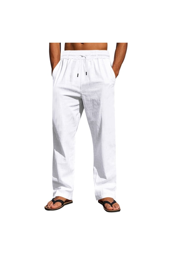 Men’s Straight Leg Drawstring Loungewear Pants Long Leg Soft Fabric Relaxed Fit Wear for Home Relaxation Daily Lounging White XXL