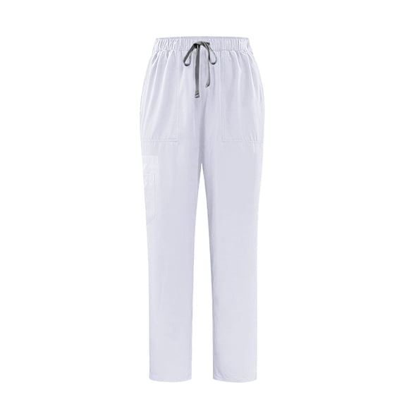 Mrmaere Men’s Straight Leg Drawstring Scrub Pants Long Leg Comfortable Fabric Practical Design Wear for Medical Work Daily Shifts White XL