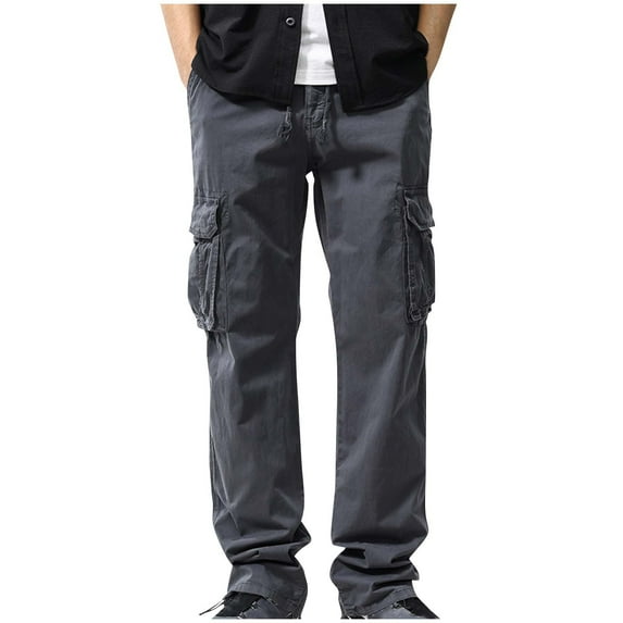 Mrmaere Men’s Straight Leg Multi Pocket Cargo Pants Long Leg Durable Fabric Functional Pockets Wear for Outdoor Work Urban Outings Gray L