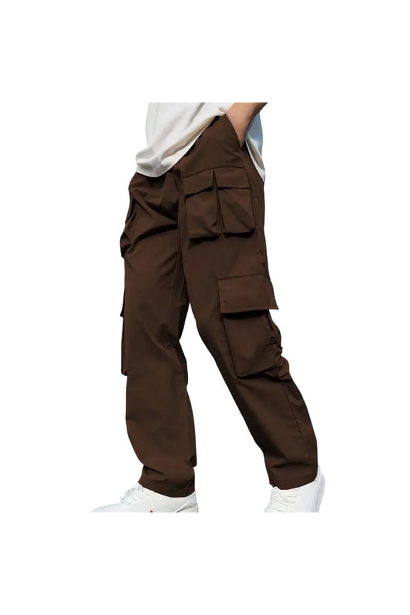 Men’s Straight Leg Multi Pocket Cargo Pants Long Leg Lightweight Fabric Comfortable Design Wear for Summer Outings Casual Hangouts Coffee S