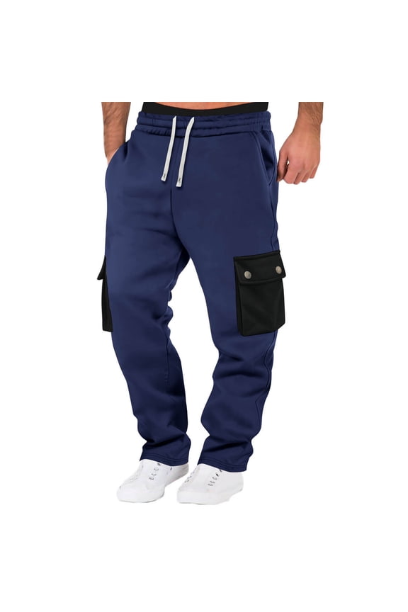 Men’s Straight Leg Multi Pocket Cargo Pants Long Leg Practical Design Durable Fabric Wear for Outdoor Tasks Light Activities Navy S