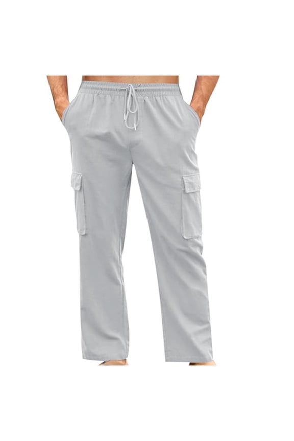 Men’s Straight Leg Multi Pocket Cargo Pants Long Leg Sturdy Fabric Functional Design Wear for Outdoor Tasks Daily Tasks Gray XXXL