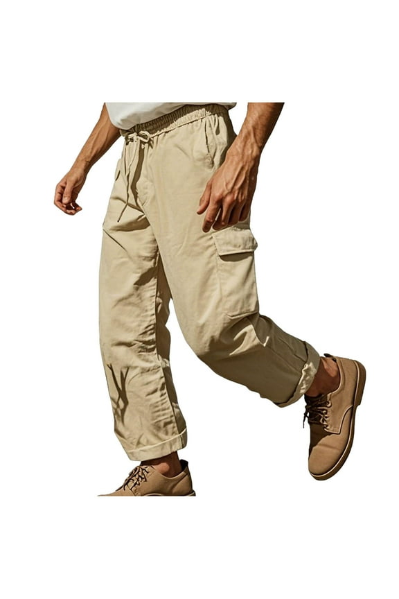 Men’s Straight Leg Multi Pocket Cargo Pants Long Leg Sturdy Fabric Practical Design Wear for Outdoor Tasks Daily Errands Khaki M