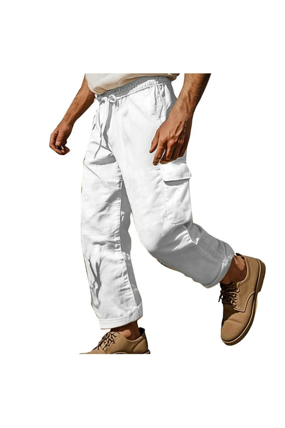 Men’s Straight Leg Multi Pocket Cargo Pants Long Leg Sturdy Fabric Practical Design Wear for Outdoor Tasks Daily Errands White XL