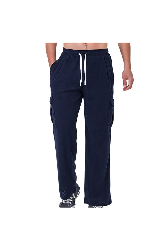 Men’s Straight Leg Multi Pocket Casual Pants Long Leg Comfortable Fit Functional Pockets Wear for Casual Gatherings Leisure Time Navy XL