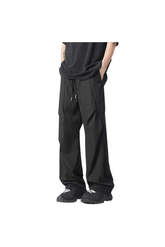 Men’s Straight Leg Wide Leg Casual Pants Long Leg Lightweight Fabric Relaxed Design Wear for Summer Outings Home Lounging Black XXXXL