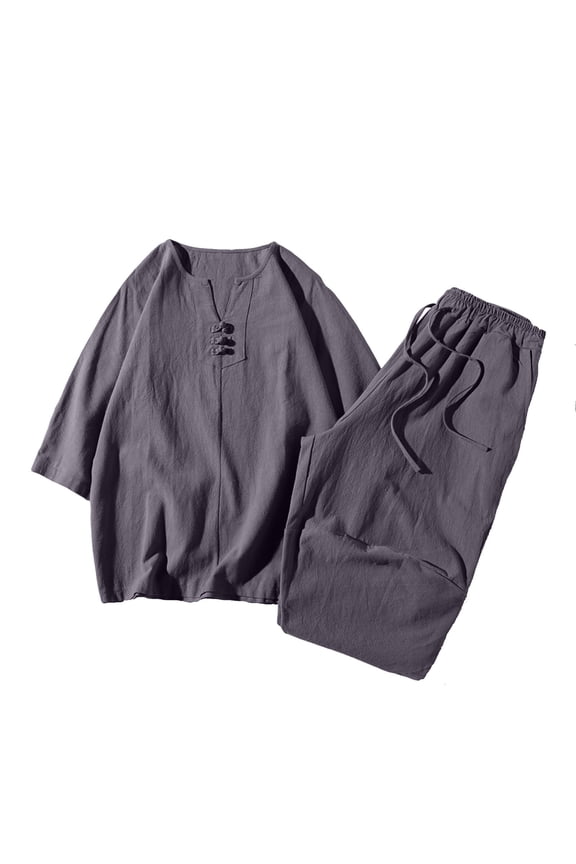 Men's Suit Set Breathable Material Loose Solid Pattern Ideal For Outdoor Sports And Weekend trips Dark Gray XL