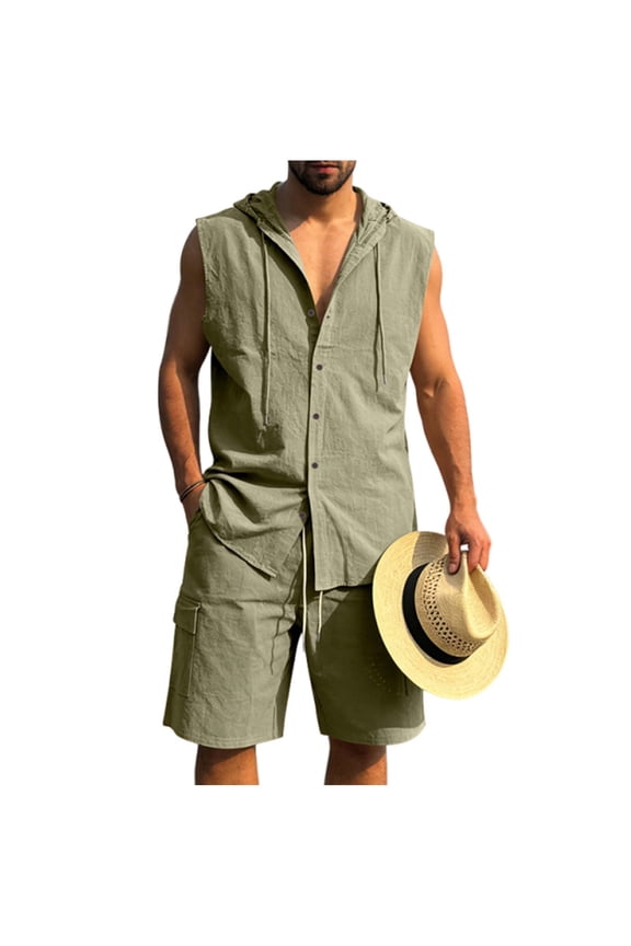 Men's Suit Set Loose Hooded Design With Pockets Solid Pattern Suitable For Spring Fall And Transitional Seasons Army Green XL