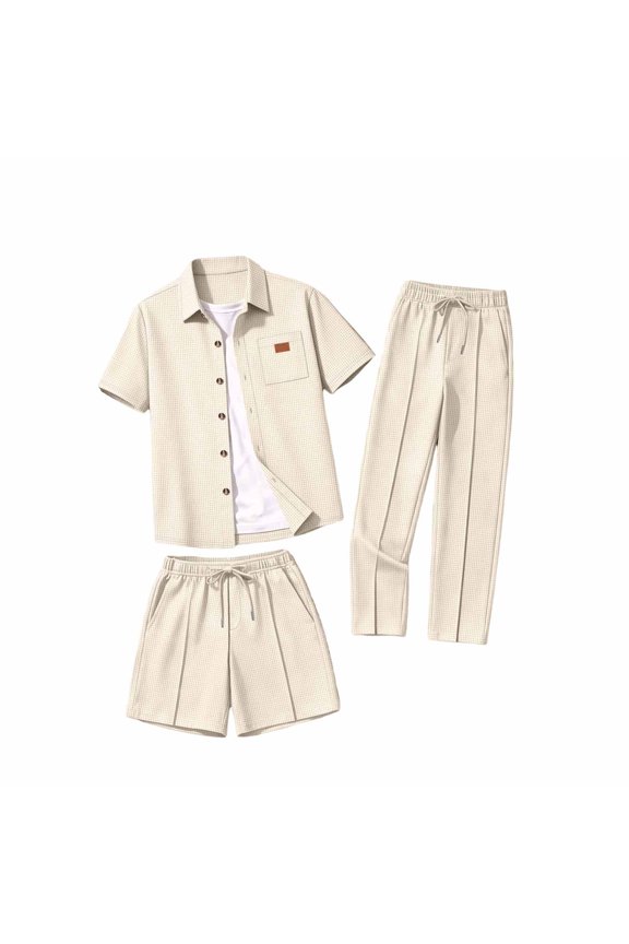 Men's Suit Set Loose With Pockets Drawstring Waist Solid Pattern Ideal For Outdoor Sports And Weekend trips Khaki M