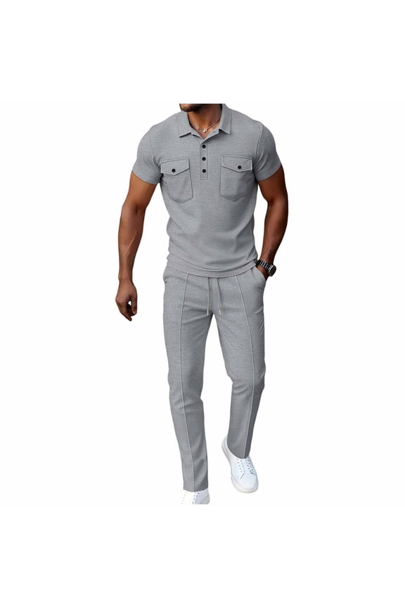 Men's Suit Set Loose With Pockets Solid Pattern Ideal For Outdoor Sports And Weekend trips Gray M