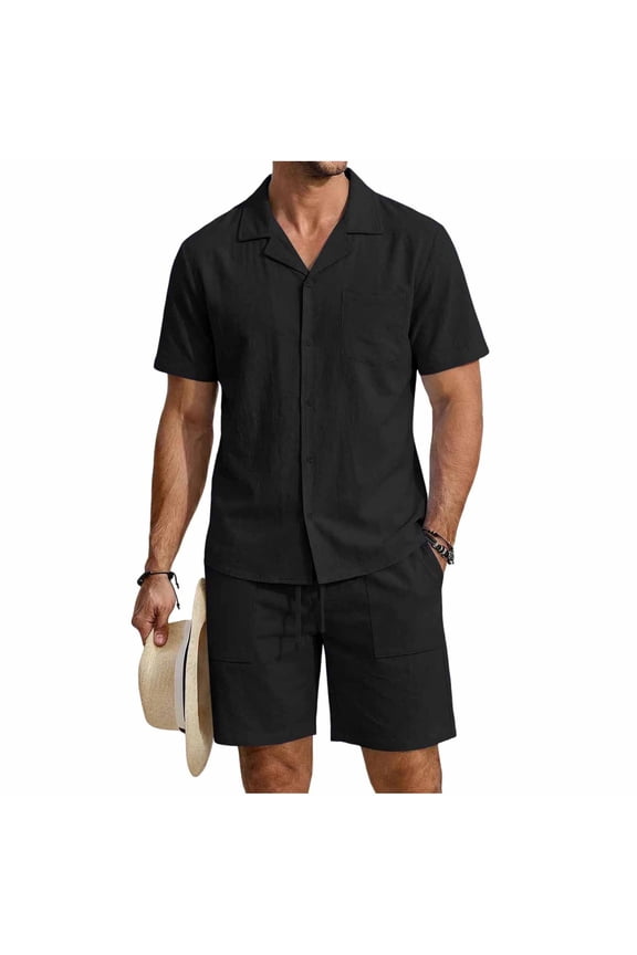 Men's Suit Set Loose With Pockets Solid Pattern Versatile Design For Multiple Occasions Black XL