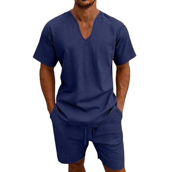 Mrmaere Men's Suit Set Solid Pattern Suitable For Spring Fall And Transitional Seasons Durable Construction For Long Ter Style Navy S