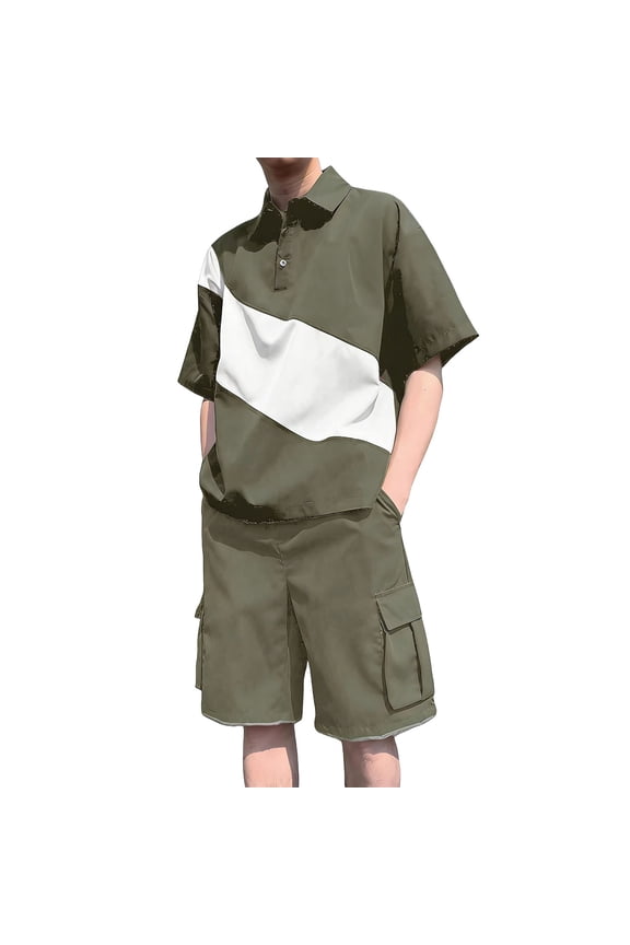 Men's Suit Set With Pockets Drawstring Waist Ideal For Outdoor Sports And Weekend trips Suitable For Spring Fall Army Green M