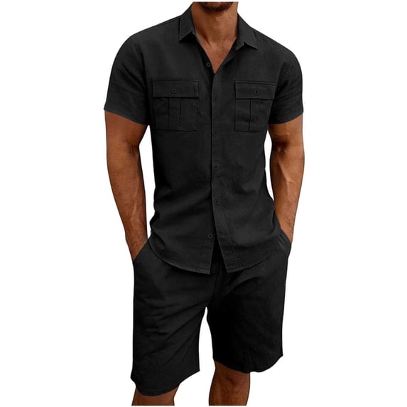 Mrmaere Men's Suit Set With Pockets Solid Pattern For Daily Wear And Casual Activities Ideal For Outdoor Sports And Weekend Black M