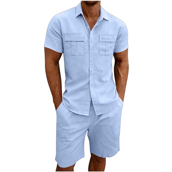 Mrmaere Men's Suit Set With Pockets Solid Pattern For Daily Wear And Casual Activities Ideal For Outdoor Sports And Weekend Light Blue M