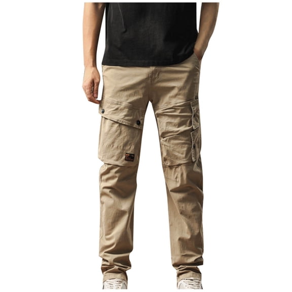 Mrmaere Men’s Tech Multi Pocket Cargo Pants Long Leg Functional Details Roomy Fit Wear for Heavy-Duty Work Street Looks Khaki XL