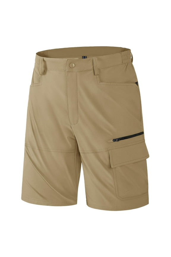 Men's Tech Style Cargo Shorts Straight Style Button Waist Closure Functional Pockets for Work Casual Activities Khaki XXXXL