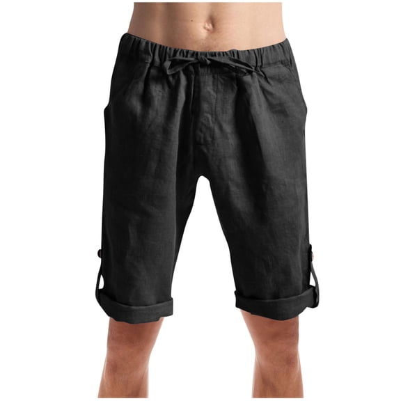 Mrmaere Men's Textured Casual Drawstring Capris Relaxed Elastic Waist Closure Comfortable for Daily Casual Outings Black XL