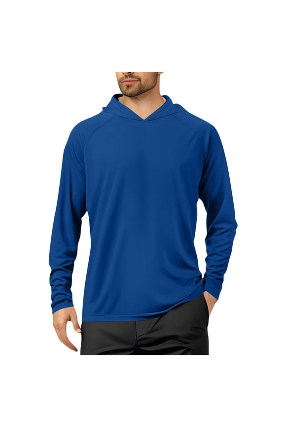 Men's UPF 50+ Protection Raglan Sleeve Hooded T-Shirt Long Sleeve Pullover Sun Shirt for Outdoor Running Blue XL