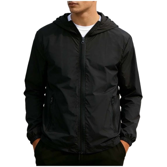 Mrmaere Men's UPF 50+ Sun Protection Basic Hooded Jacket Full Zip Multi Color Outdoor Daily Shirt Black M