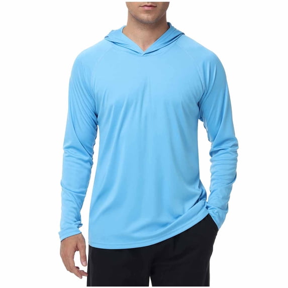 Mrmaere Men's UPF 50+ Sun Protection Basic Hooded T-Shirt Pullover Long Sleeve Outdoor Workout Shirt Sky Blue L