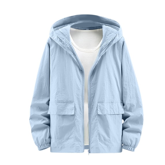 Mrmaere Men's UPF 50+ Sun Protection Dual Zipper Hoodie Jacket Full Zip Long Sleeve Outdoor Work Coat Blue XXL