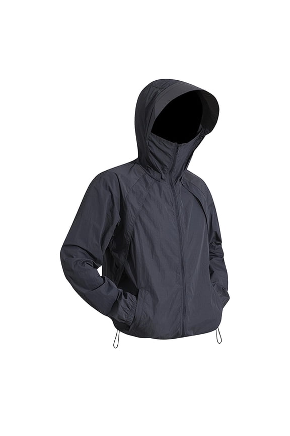 Men's UPF 50+ Sun Protection Full Face Cover Hoodie Jacket with Brim Full Zip Outdoor Camping Shirt Black S