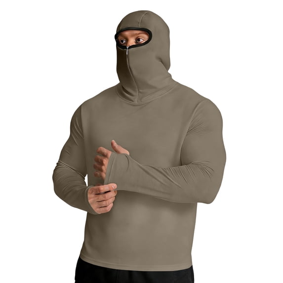 Mrmaere Men's UPF 50+ Sun Protection Full Face Cover Hoodie Pullover Long Sleeve Outdoor Hiking Shirt Khaki XL