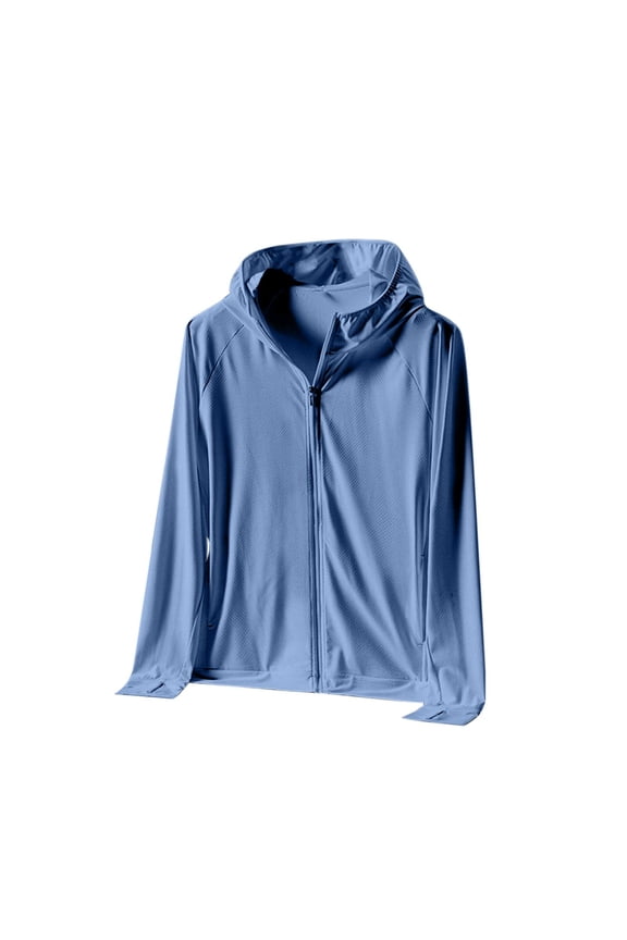 Men's UPF 50+ Sun Protection Half Placket Hooded Jacket Long Sleeve Outdoor Travel Coat Blue XXXL
