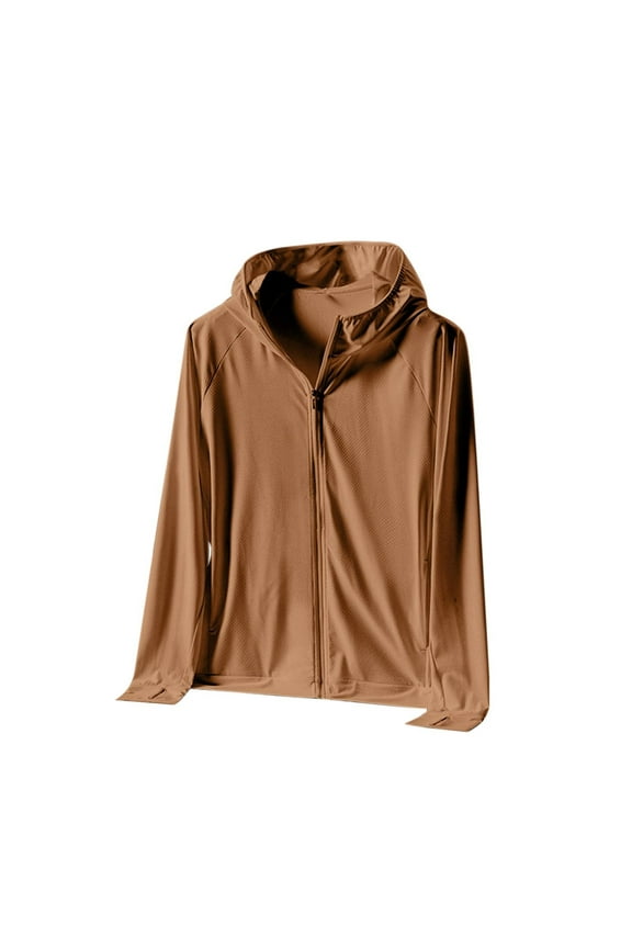 Men's UPF 50+ Sun Protection Half Placket Hooded Jacket Long Sleeve Outdoor Travel Coat Brown M
