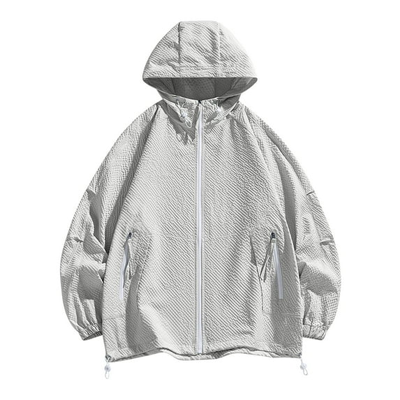 Mrmaere Men's UPF 50+ Sun Protection Oversized Hooded Jacket with Drawstring Full Zip Lightweight Outdoor Cycling Coat Khaki S