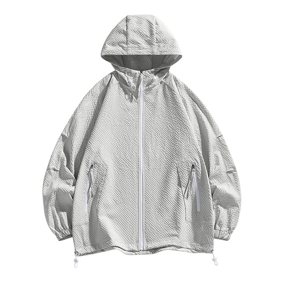 Mrmaere Men's UPF 50+ Sun Protection Oversized Hooded Jacket with Drawstring Full Zip Lightweight Outdoor Cycling Coat Khaki XL
