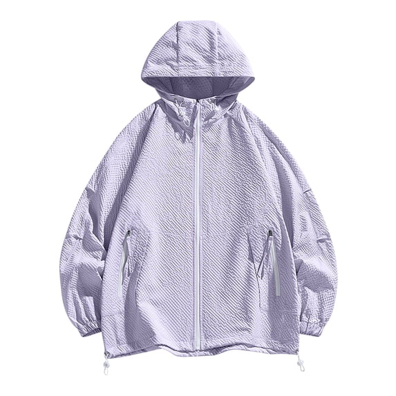 Mrmaere Men's UPF 50+ Sun Protection Oversized Hooded Jacket with Drawstring Full Zip Lightweight Outdoor Cycling Coat Purple XL