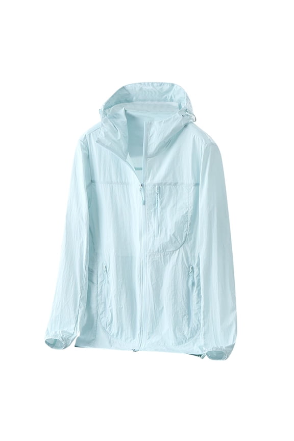 Men's UPF 50+ Sun Protection Stand Collar Half Placket Hooded Jacket Outdoor Camping Shirt Light Blue XS
