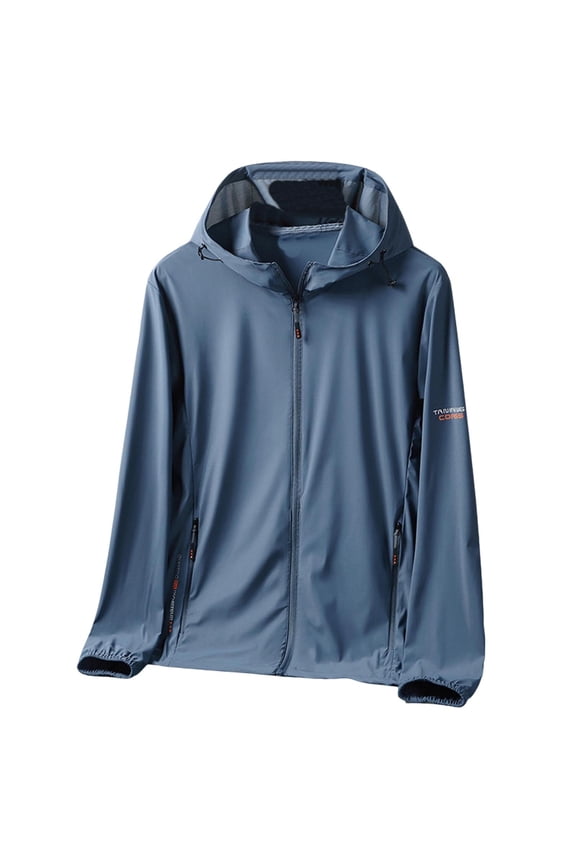 Men's UPF 50+ Sun Protection Translucent Hooded Jacket Lightweight Outdoor Cycling Coat Blue M
