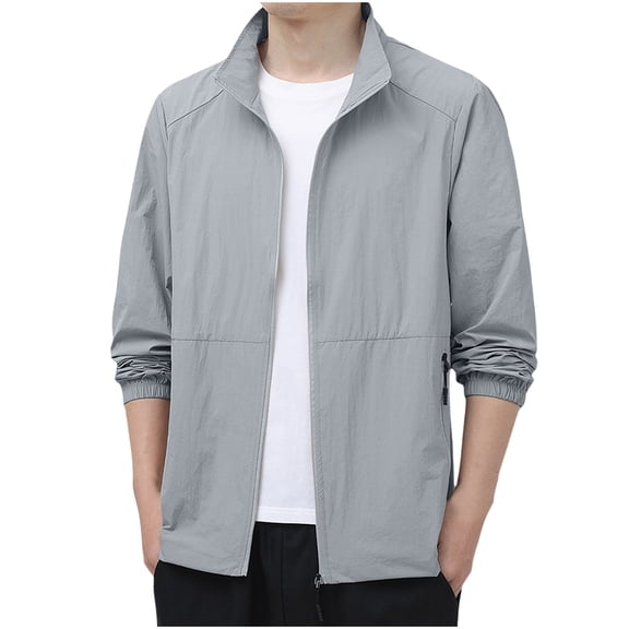 Mrmaere Men's UPF 50+ Sun Protection Turn Down Collar Jacket Full Zip Long Sleeve Casual Outdoor Work Shirt Gray XXXL