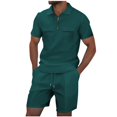 thumbnail image 1 of Mrmaere Men's V Neck Scrub Set Short Sleeve Pants 2 Piece Button Closure Stretchy Durable for Medical Work Army Green L, 1 of 6