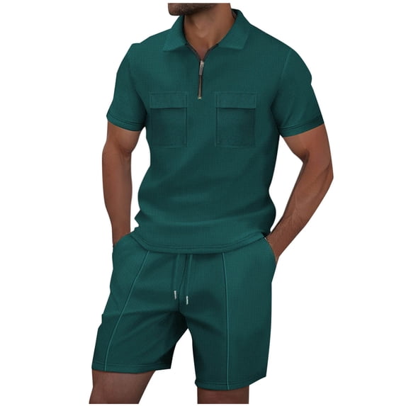 Mrmaere Men's V Neck Scrub Set Short Sleeve Pants 2 Piece Button Closure Stretchy Durable for Medical Work Army Green L