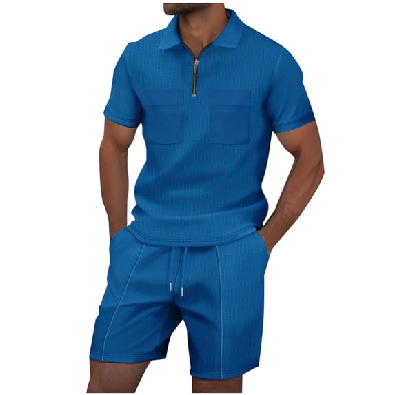 Mrmaere Men's V Neck Scrub Set Short Sleeve Pants 2 Piece Button Closure Stretchy Durable for Medical Work Blue XXL