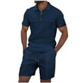 thumbnail image 1 of Mrmaere Men's V Neck Scrub Set Short Sleeve Pants 2 Piece Button Closure Stretchy Durable for Medical Work Navy M, 1 of 6
