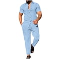 thumbnail image 1 of Mrmaere Men's V Neck Scrub Set Short Sleeve Pants 2 Piece Zipper Closure Stretchy for Work Sky Blue XXL, 1 of 5