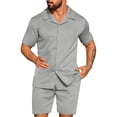 thumbnail image 1 of Mrmaere Men's V Neck Scrub Set Short Sleeve Shorts 2 Piece Button Closure Breathable for Daily Gray XL, 1 of 5