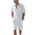 thumbnail image 1 of Mrmaere Men's V Neck Scrub Set Short Sleeve Shorts 2 Piece Button Closure Breathable for Daily White XXL, 1 of 5