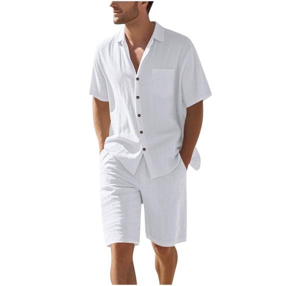 Mrmaere Men's V Neck Scrub Set Short Sleeve Shorts 2 Piece Button Closure Breathable for Daily White XXL